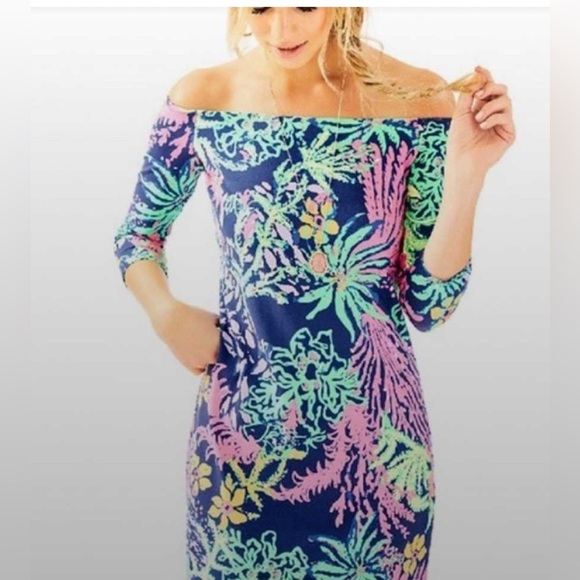 Lilly Pulitzer Off the Shoulder Leaf Print Dress S - Picture 1 of 4